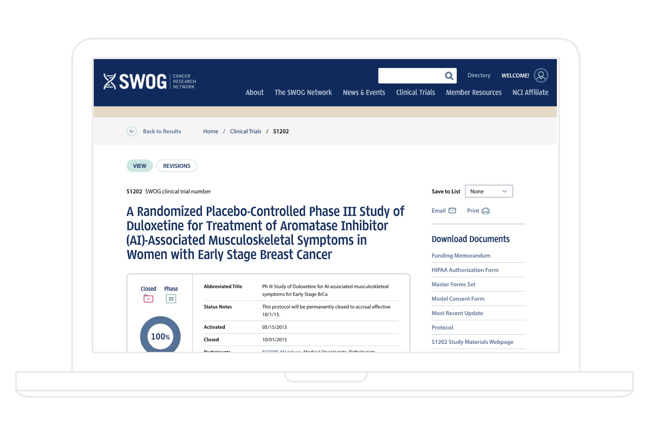 SWOG Clinical Trial on Desktop