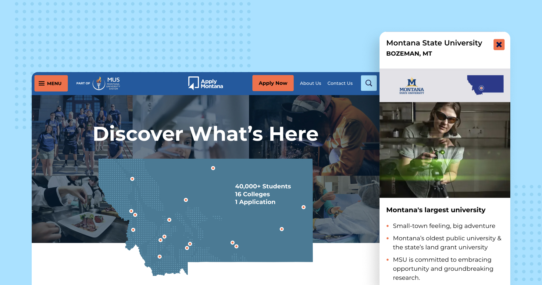ApplyMontana screenshots of home page on large and small screen
