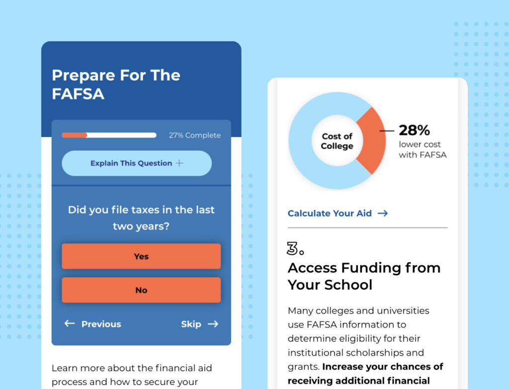 ApplyMontana screenshots of financial aid tool on small screens