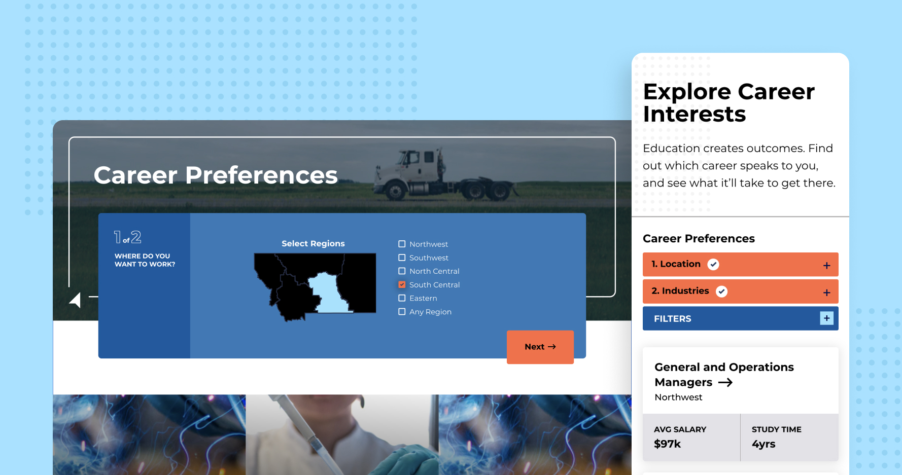 ApplyMontana screenshots of interactive quiz on large and small screen