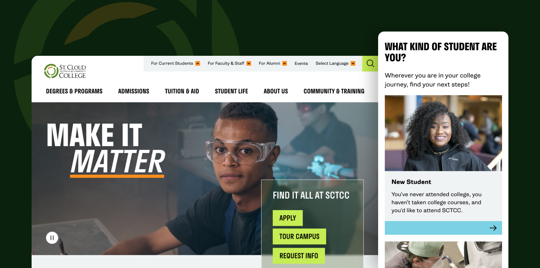 SCTCC screenshots of home page on large and small screen